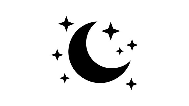 Black crescent moon and stars icon