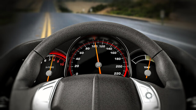 View of the road from the driver seat. 3D illustration