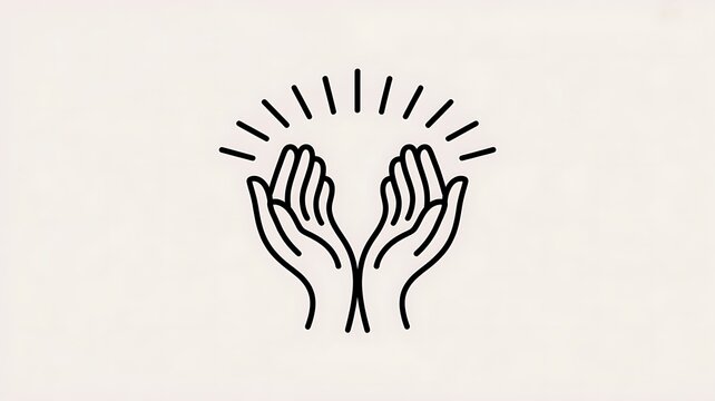 Pair of open hands icon with light rays