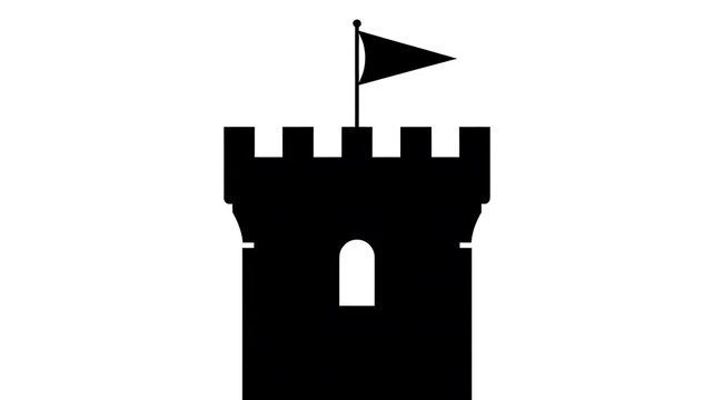 Black silhouette of a castle tower with flag