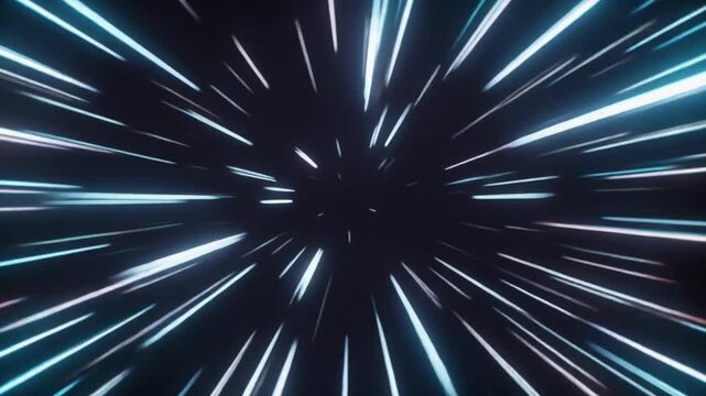 Abstract light streaks moving fast through space for a warp speed tunnel effect background.