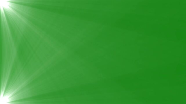 Green screen background with top and bottom left corner lens flares for video.