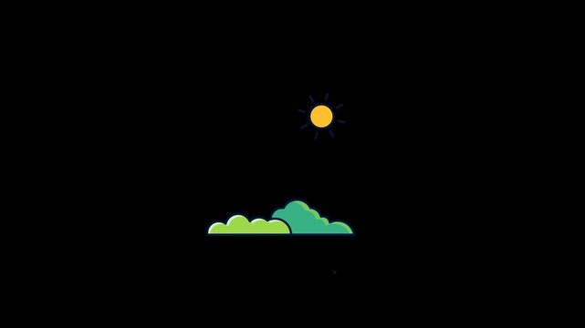 Renewable green energy concept vector illustration with wind turbine, solar panel, and sun isolated on transparent background. Alpha Channel 4K.