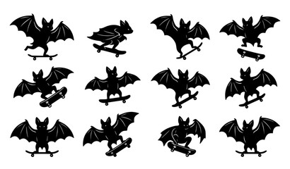 Fototapeta premium Halloween Bat Skateboard Silhouette Vector Collection