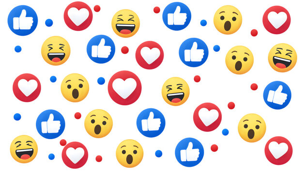Social Media Feedback Icons and Reaction Emojis on White Background