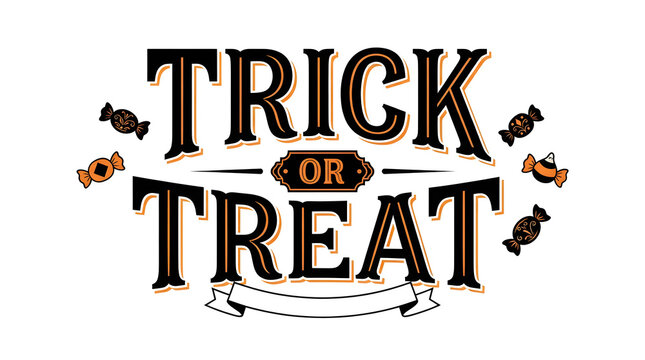 Halloween trick or treat vintage chalkboard sign with flying bats and spooky typography design