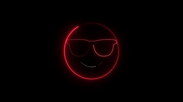 Neon Social media emoji Red color icon animation in black background, social media smiley emoji, Vector icon