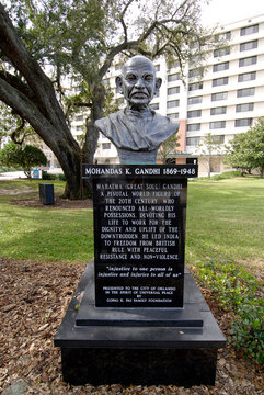  Statue Bust of Indian Mohandas Mahatma Gandi in Eola Park Downtown Orlando Florida. 08.25.26