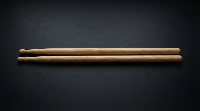 Pair of wooden drumsticks resting on a dark background.