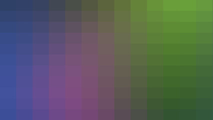 Fototapeta premium Abstract pixelated mosaic grid background with smooth color transition from blue to purple and vibrant green, modern digital pixel art texture for technology and creative design projects