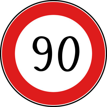 Speed limit sign of 90 kmh, Circle speed limit 90 sign vector