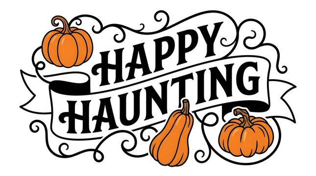 Halloween hand-drawn banner with pumpkins and spooky text for festive party decor.