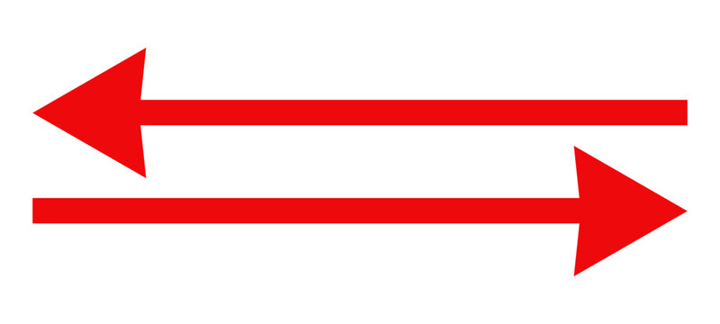 red arrows on white background. two red arrows with straight triangular head one pointing left and other pointing right on white background. vector illustration