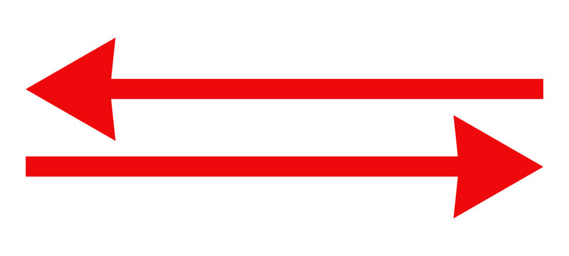 red arrows on white background. two red arrows with straight triangular head one pointing left and other pointing right on white background. vector illustration