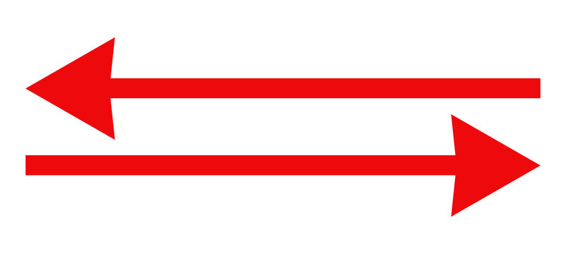 red arrows on white background. two red arrows with straight triangular head one pointing left and other pointing right on white background. vector illustration