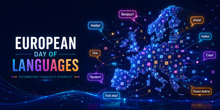 A vibrant digital illustration celebrating the European Day of Languages