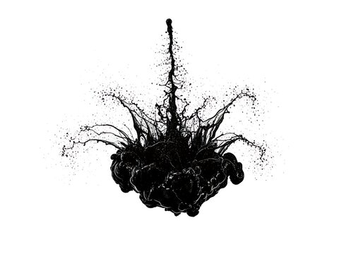 Abstract black ink explosion with splatter effect
