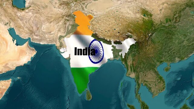 India Clean Map 3D 4K Animation Satellite View with Flag Political & Geographic Borders