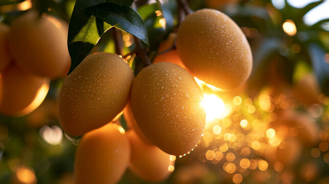 Fresh Ripe Marian Plums on Tree at Golden Hour