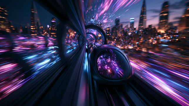 Futuristic Hyperloop Pod Speeding Through City Skyline