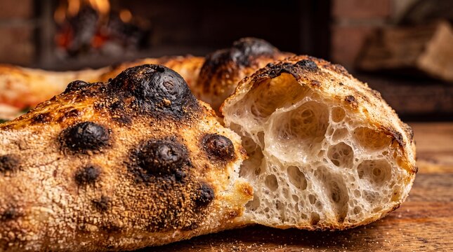 Close-Up of Crispy Artisan Pizza Crust with Airy Crumb