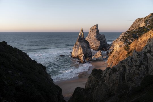Marked rocks at Praia da Ursa beach, Ulgueira, Portugal
