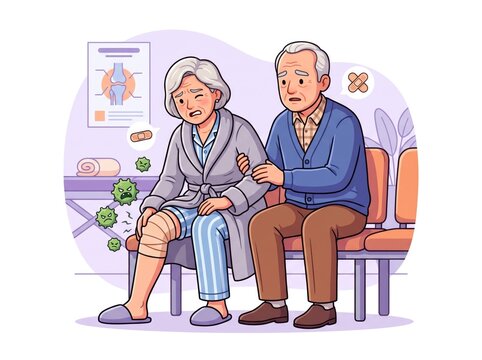 Elderly Couple with Germs on Couch Illustration