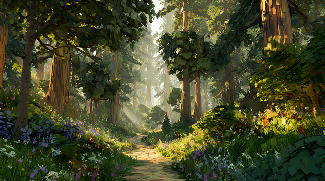 Tranquil trail in a lush woodland