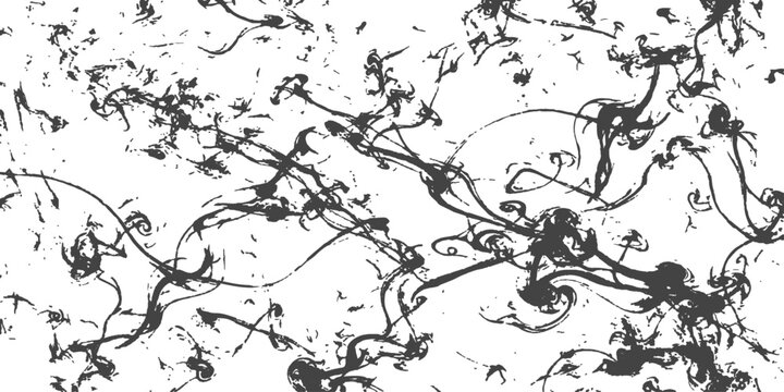Ink swirls and particles on white background abstract textured pattern