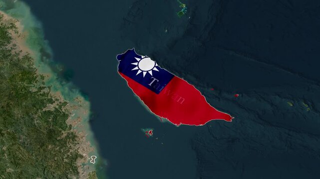 Clean Taiwan Map 3D 4K Animation with Flag Satellite View Geographic Borders