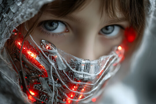 Child with an Illuminated Futuristic Mask