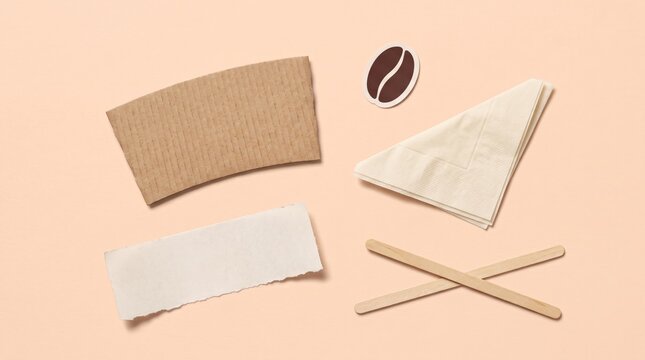 Coffee Cup Bandage Cross Sticks Flat Lay Peach Photo