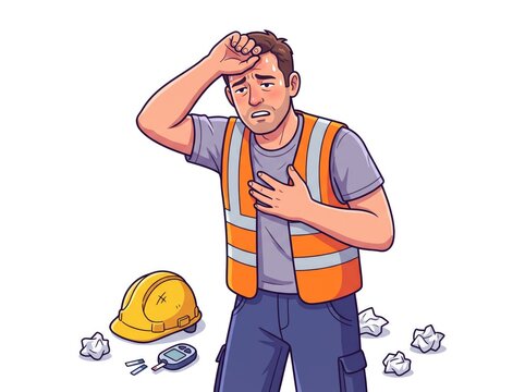 Construction Worker Sick with Chest Pain Illustration