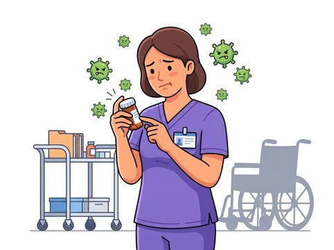 Nurse with Cart and Medicine Wheelchair Illustration