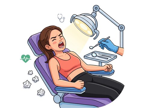 Woman at Dentist Chair with Germs Illustration