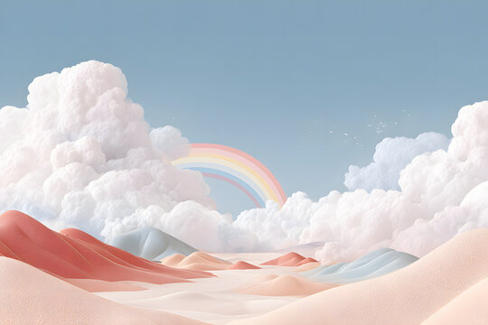 Pastel-Toned Mountain Landscape with Mist