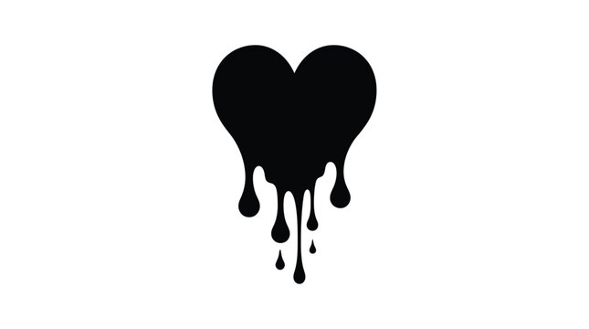 Melting heart shape with dripping effect black silhouette