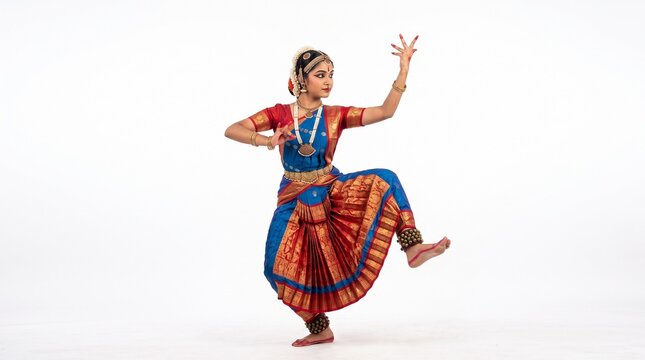 Indian classical dancer performs Bharatanatyam in traditional costume