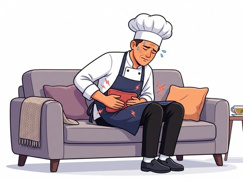 Chef Sick Sitting on Couch Illustration