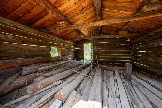 Long abandoned buildings of Ashcroft Ghost Town in Castle Creek Valley near Aspen, Colorado on sunny summer morning.