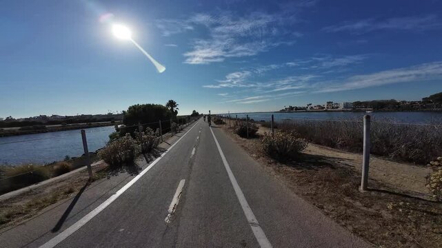 Los Angeles California USA - December 5 2024: Los Angeles Bike Path POV Shot of The Strand at Ballona Creek California USA