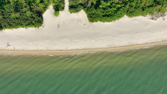 Florian&oacute;polis, Daniela Beach. Aerial View of Tropical Coastline. Establishing Shot. Santa Catarina, Brazil.
