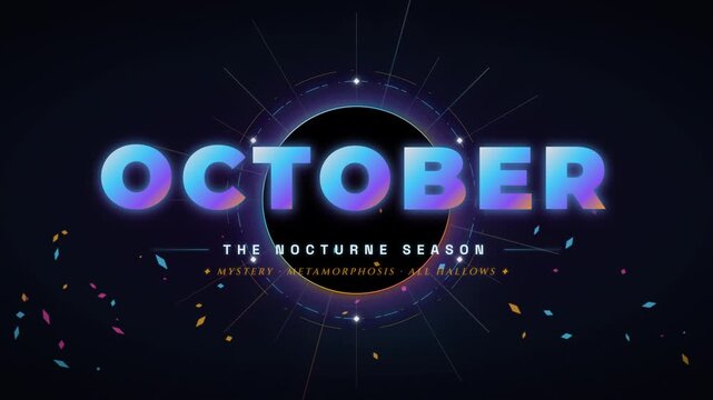 October The Nocturne Season Neon Typography Motion Graphic on Dark Background