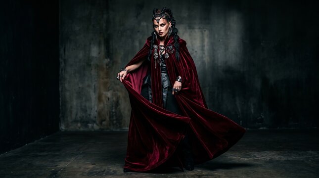 Gothic Queen in Red Velvet Cape