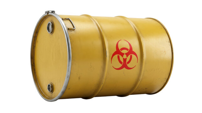 Yellow biohazard waste barrel isolated on transparent background