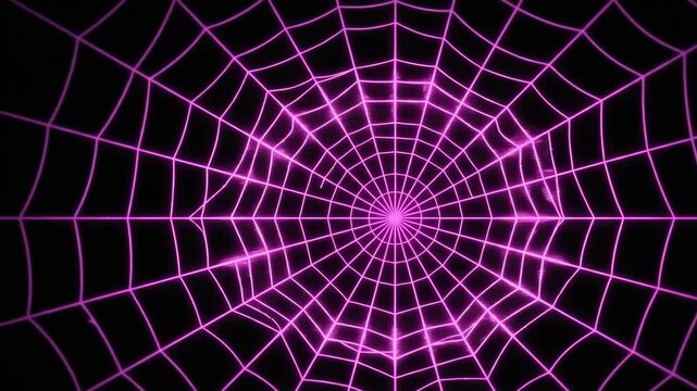 Abstract glowing purple spider web on a dark background, perfect for Halloween decorations and spooky online content, creating a mystical and ethereal atmosphere