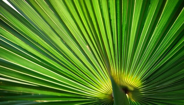 Close Up Of Green Palm Leaf With Sharp Details