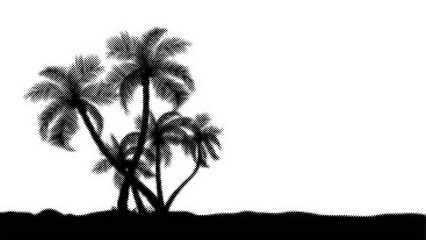 Halftone style graphic illustration of tropical palm trees on a beach landscape transparent background © AbstractZone