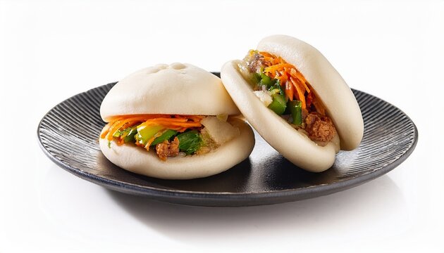 Steamed Bao Buns With Delicious Filling Isolated On White