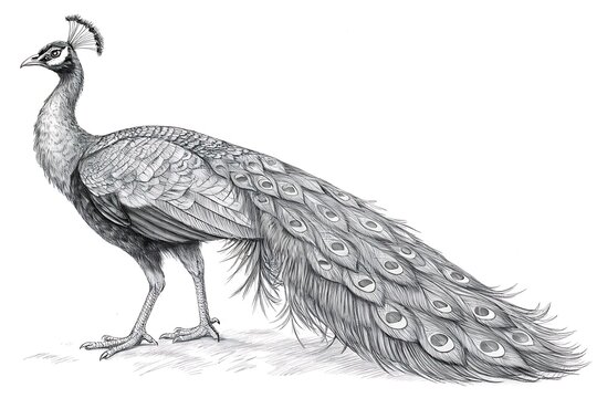 Elegant peacock standing with detailed feather tail